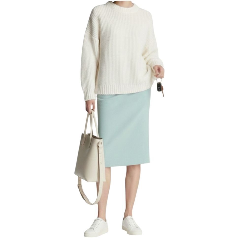 Nwt Laurèl Light Blue Wool Knee Length Pencil Skirt Large